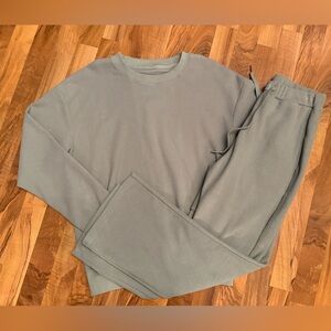 Comfrt Waffle Lounge Set Sage Green Small Pants Long Sleeve